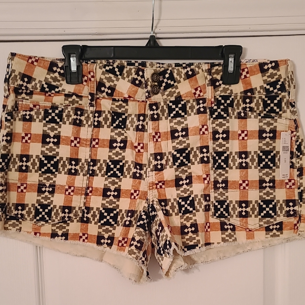 Pilcro And The Letterpress Plaid Cord Shorts Size 32